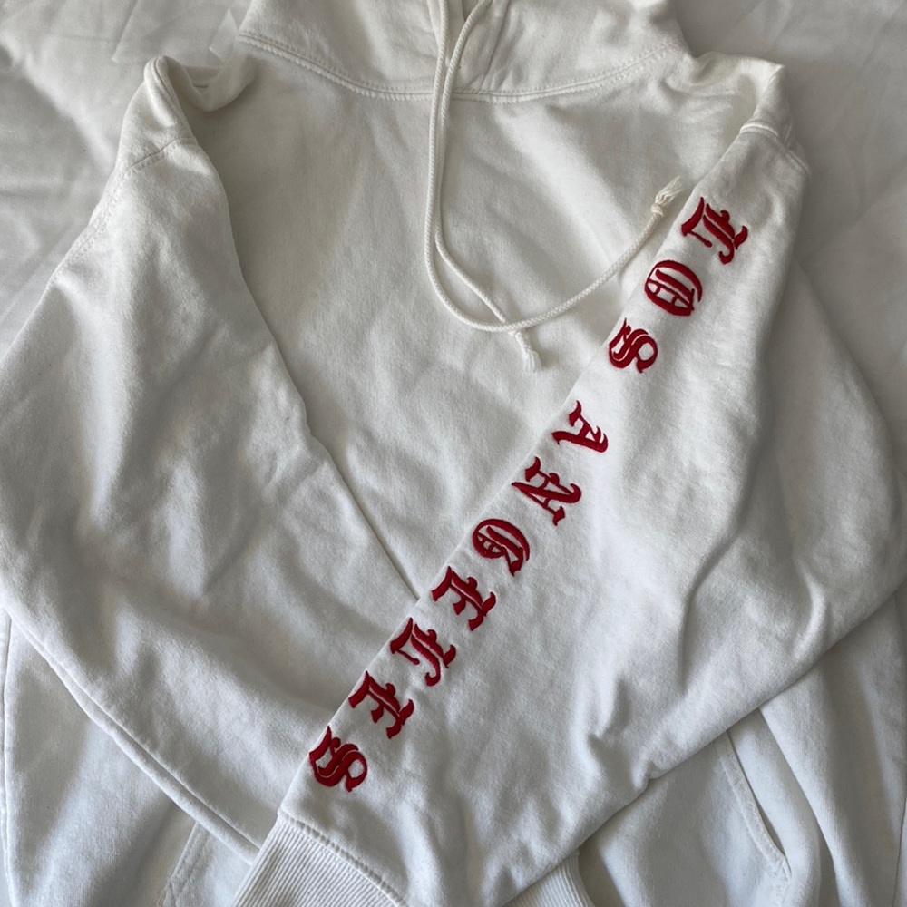 Brandy Melville John Galt White Hoodie Los Angeles Sleeve